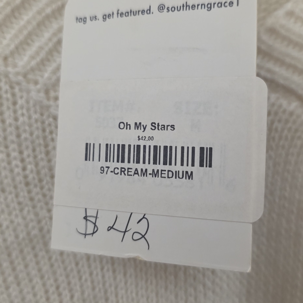 Grace & Emma Star Distressed Sweater Cream Black NWT Medium - Picture 4 of 10